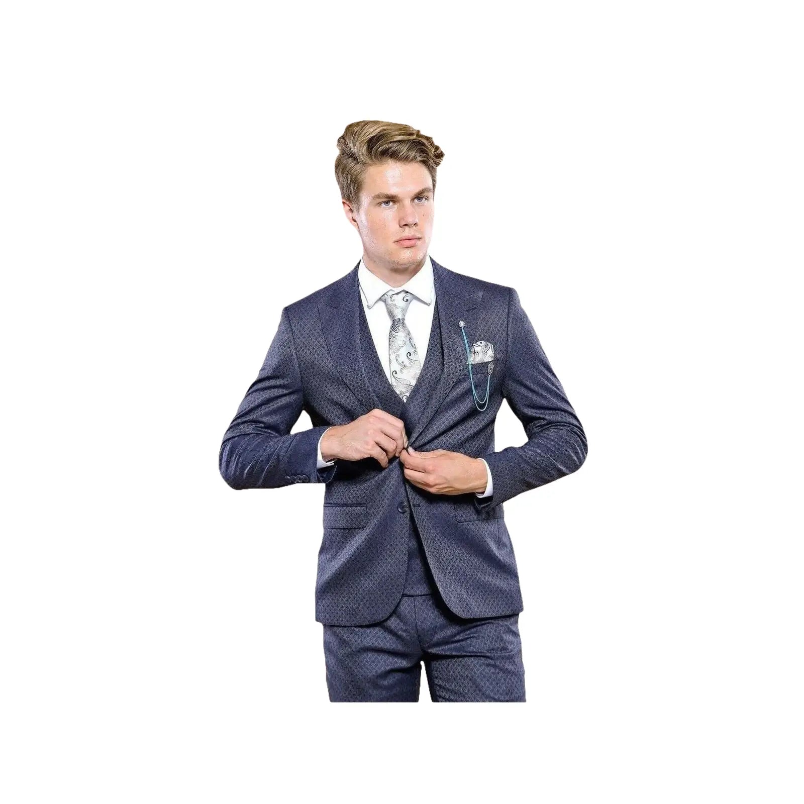Men 3pc European Vested Suit WESSI by J.VALINTIN Extra Slim Fit JV17 Navy Blue - J.Valintin Men's Wear Legend - 16707