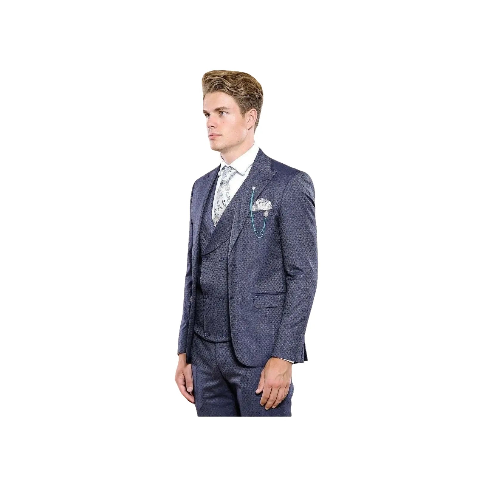Men 3pc European Vested Suit WESSI by J.VALINTIN Extra Slim Fit JV17 Navy Blue - J.Valintin Men's Wear Legend - 16707
