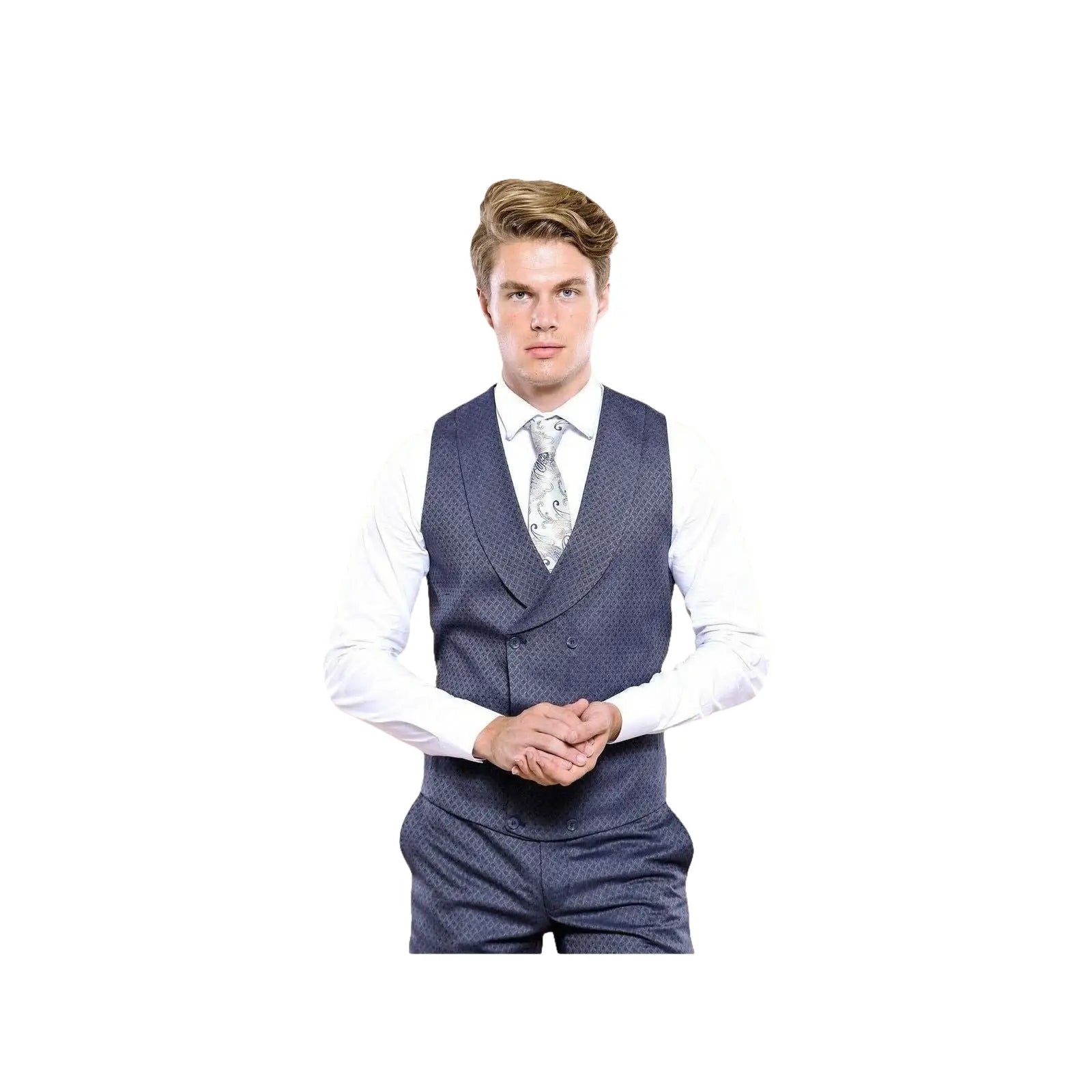 Men 3pc European Vested Suit WESSI by J.VALINTIN Extra Slim Fit JV17 Navy Blue - J.Valintin Men's Wear Legend - 16707