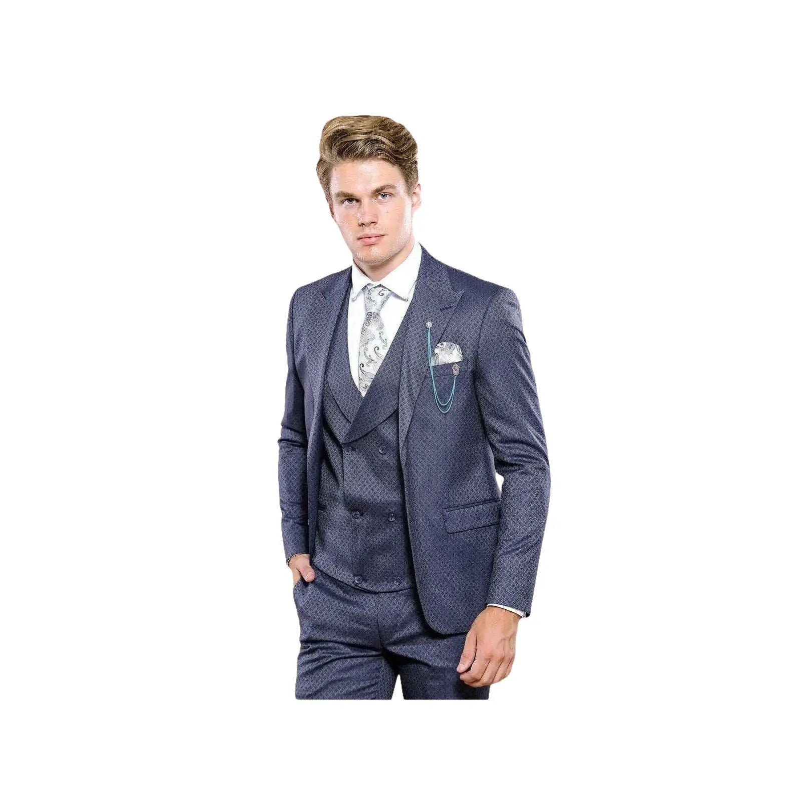 Men 3pc European Vested Suit WESSI by J.VALINTIN Extra Slim Fit JV17 Navy Blue - J.Valintin Men's Wear Legend - 16707