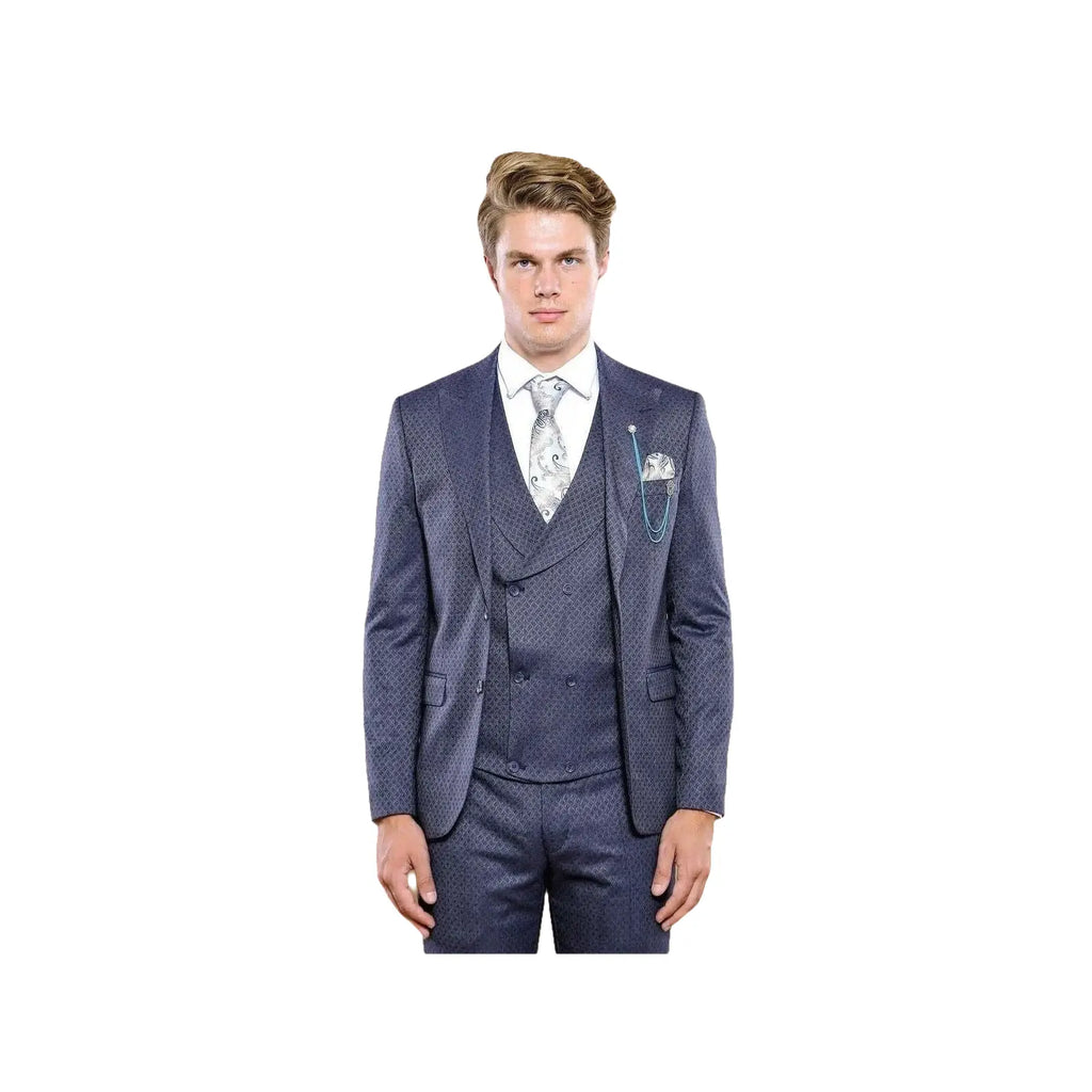 Men 3pc European Vested Suit WESSI by J.VALINTIN Extra Slim Fit JV17 Navy Blue - J.Valintin Men's Wear Legend - 16707