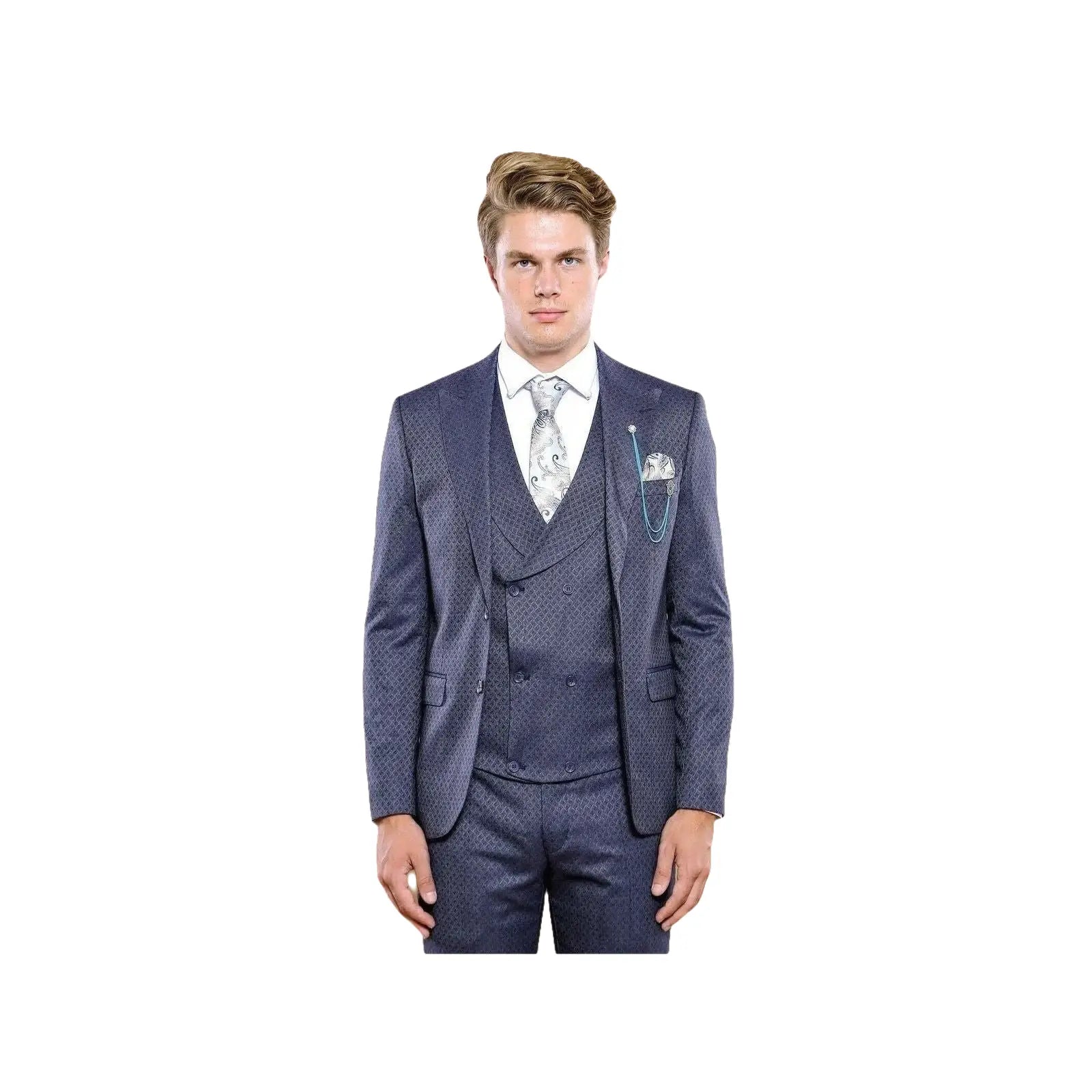 Men 3pc European Vested Suit WESSI by J.VALINTIN Extra Slim Fit JV17 Navy Blue - J.Valintin Men's Wear Legend - 16707