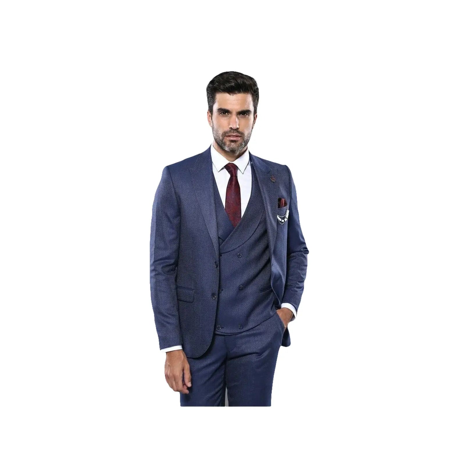 Men 3pc European Vested Suit WESSI by J.VALINTIN Extra Slim Fit JV20 Navy blue - J.Valintin Men's Wear Legend - 16762