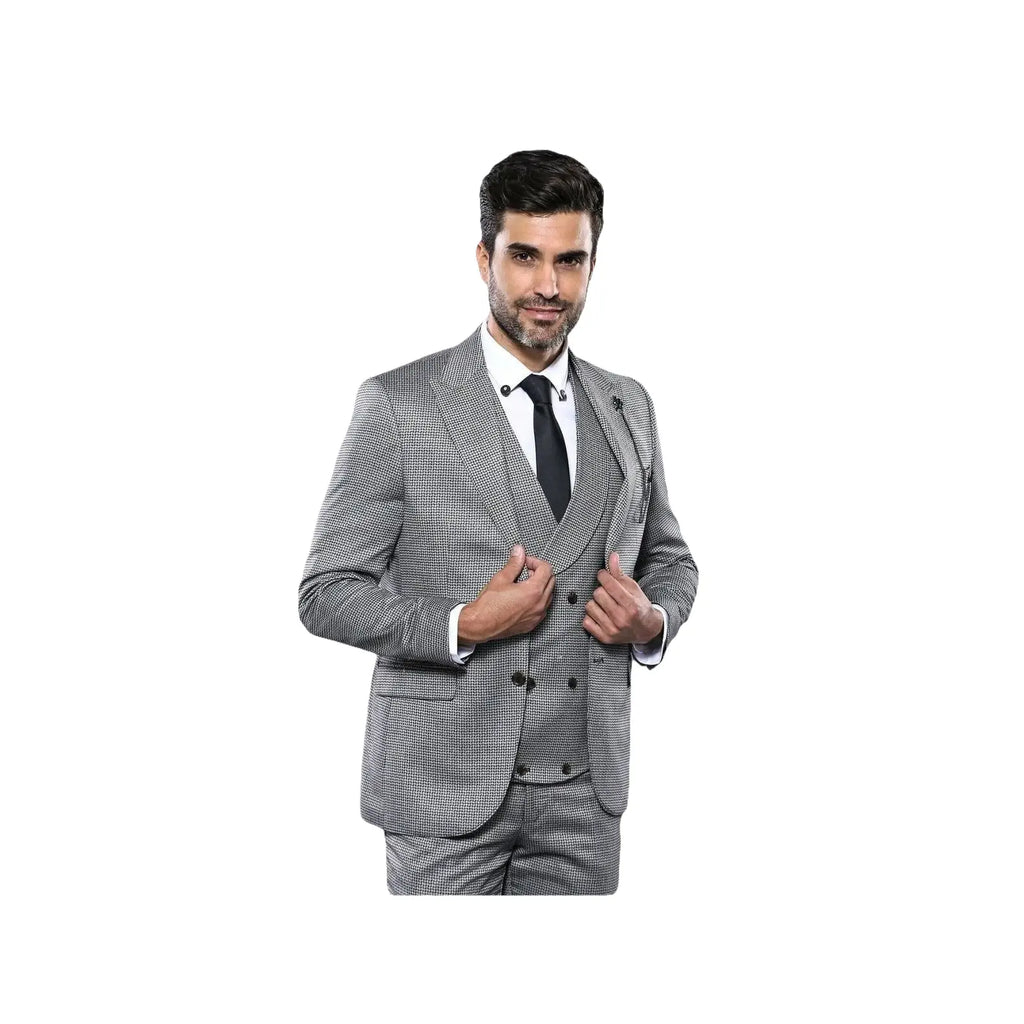 Men 3pc European Vested Suit WESSI by J.VALINTIN Extra Slim Fit JV21 gray silver - J.Valintin Men's Wear Legend - 16799
