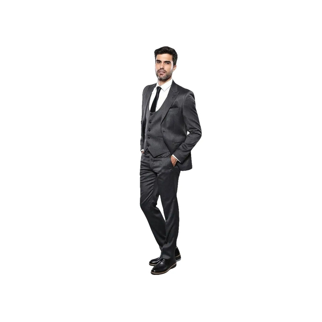 Men 3pc European Vested Suit WESSI by J.VALINTIN Extra Slim Fit JV26 Dark gray - J.Valintin Men's Wear Legend - 16839