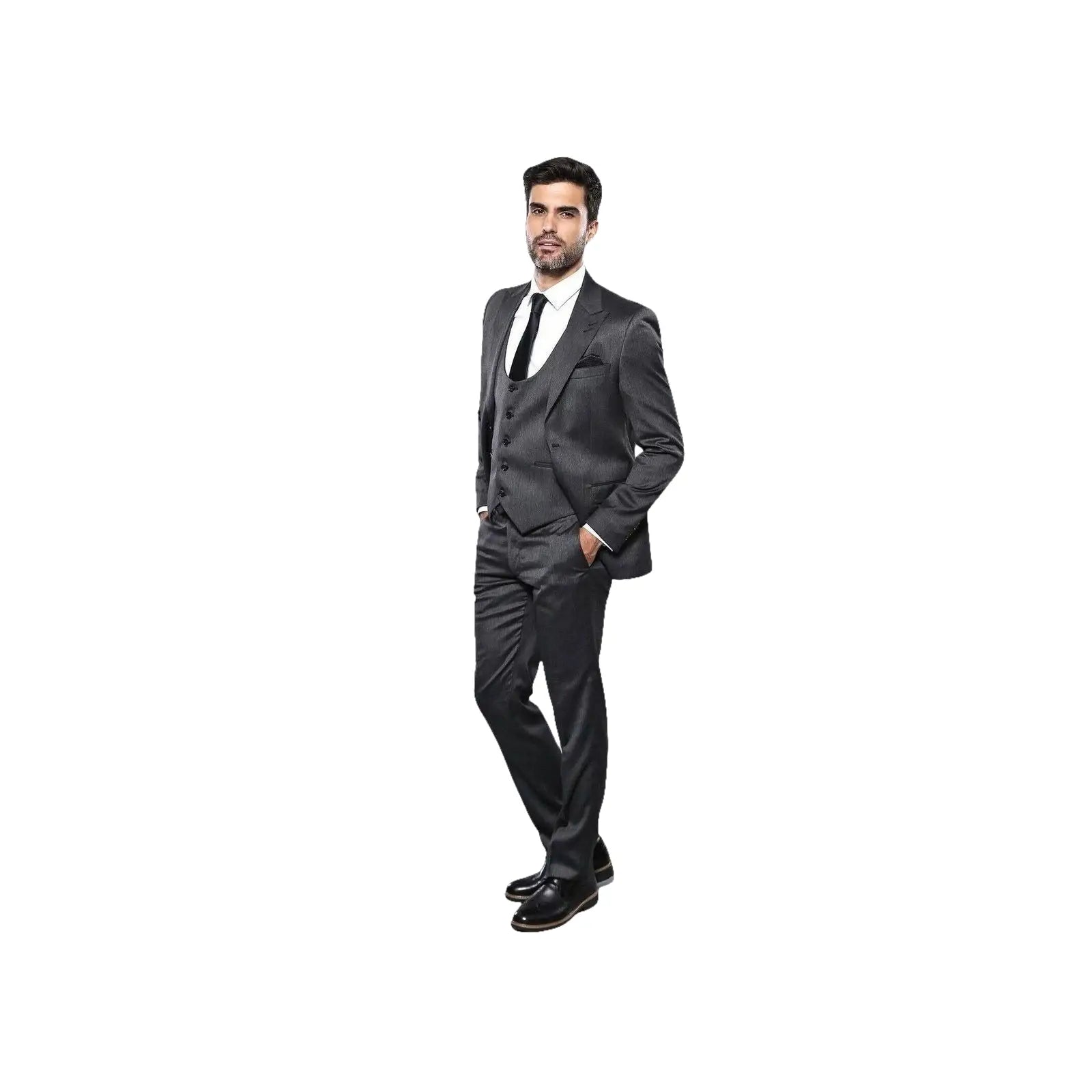 Men 3pc European Vested Suit WESSI by J.VALINTIN Extra Slim Fit JV26 Dark gray - J.Valintin Men's Wear Legend - 16839