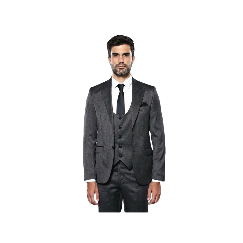 Men 3pc European Vested Suit WESSI by J.VALINTIN Extra Slim Fit JV26 Dark gray - J.Valintin Men's Wear Legend - 16839