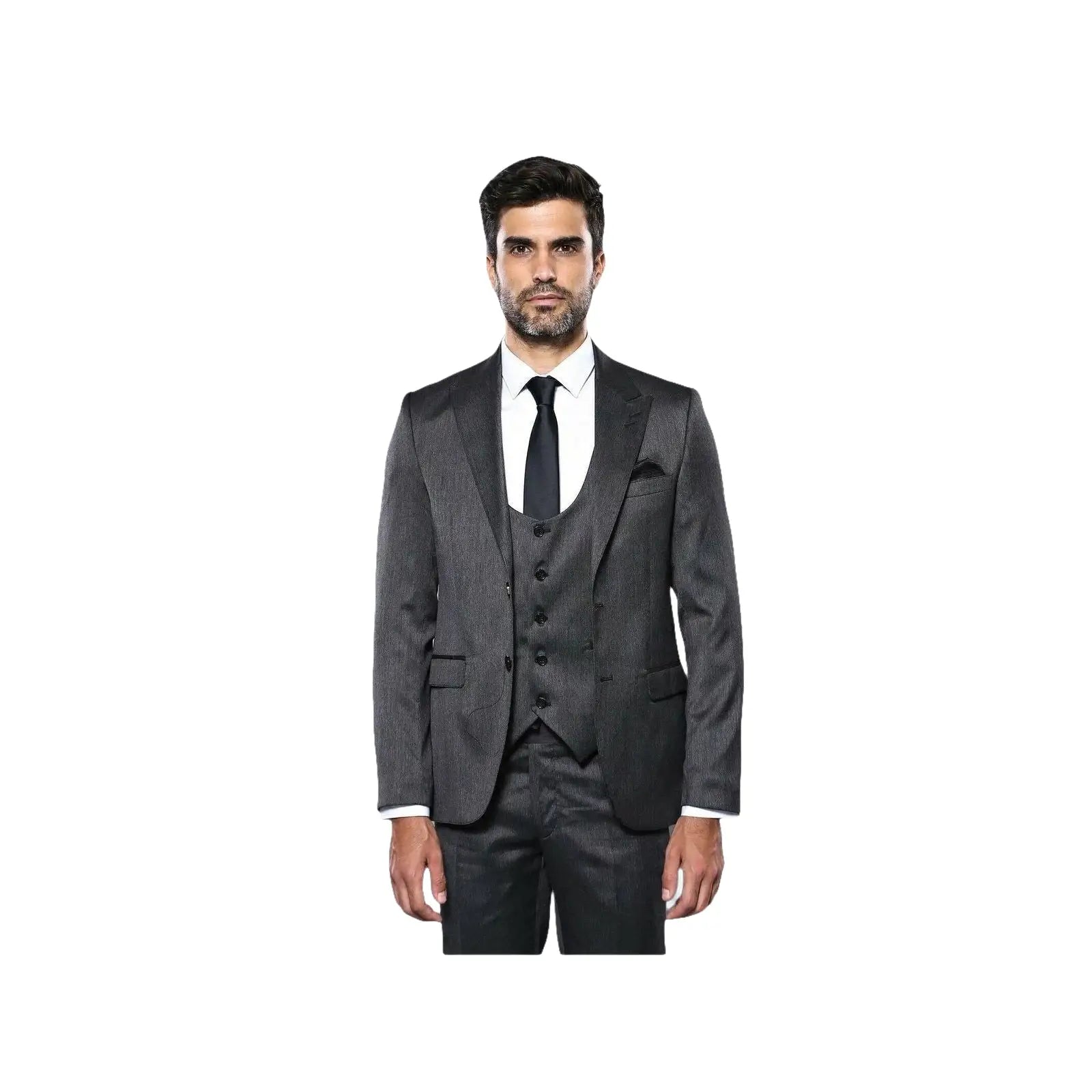Men 3pc European Vested Suit WESSI by J.VALINTIN Extra Slim Fit JV26 Dark gray - J.Valintin Men's Wear Legend - 16839