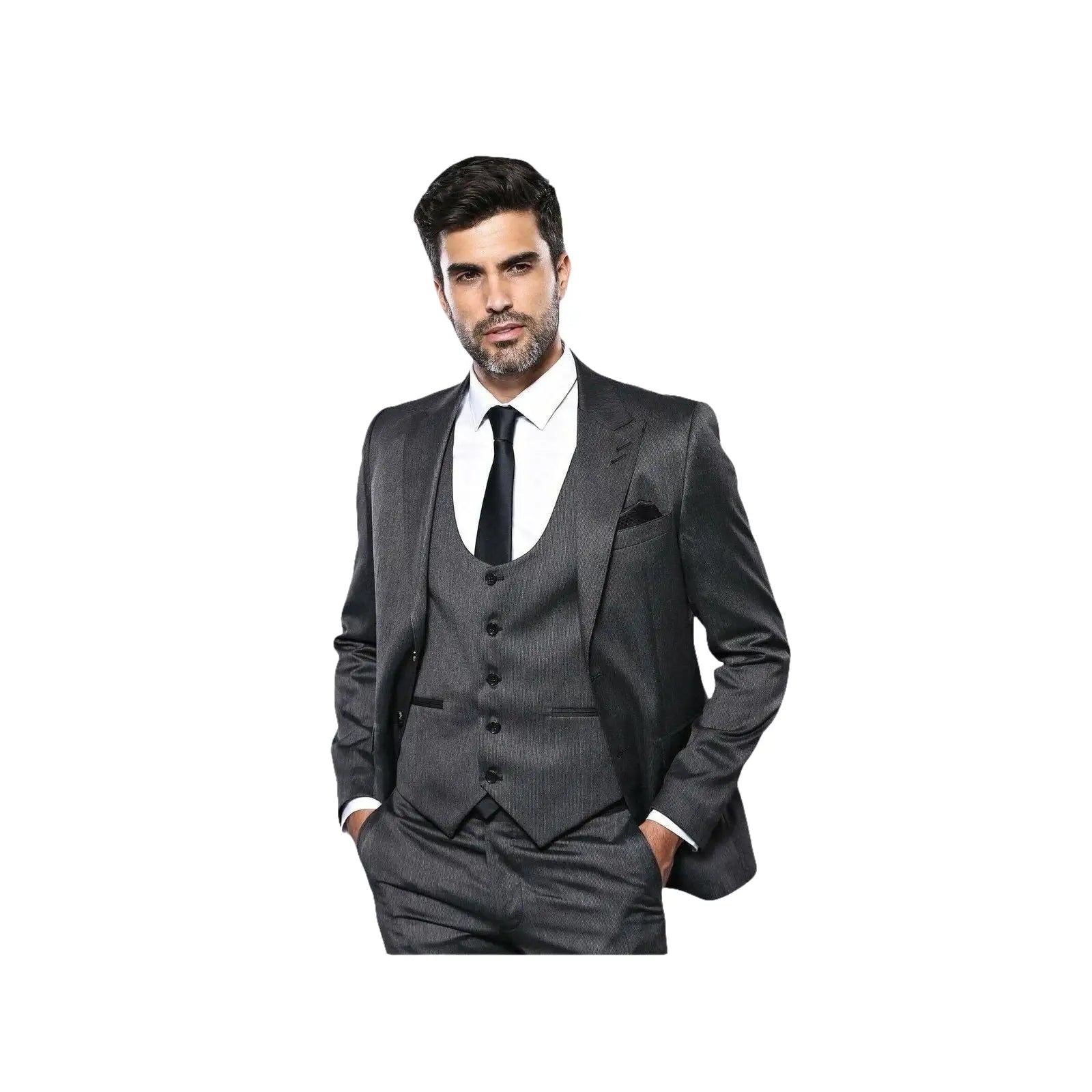 Men 3pc European Vested Suit WESSI by J.VALINTIN Extra Slim Fit JV26 Dark gray - J.Valintin Men's Wear Legend - 16839