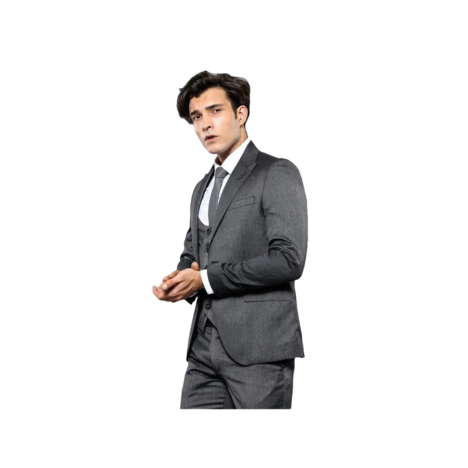 Men 3pc European Vested Suit WESSI by J.VALINTIN Extra Slim Fit JV26 Dark gray - J.Valintin Men's Wear Legend - 16839