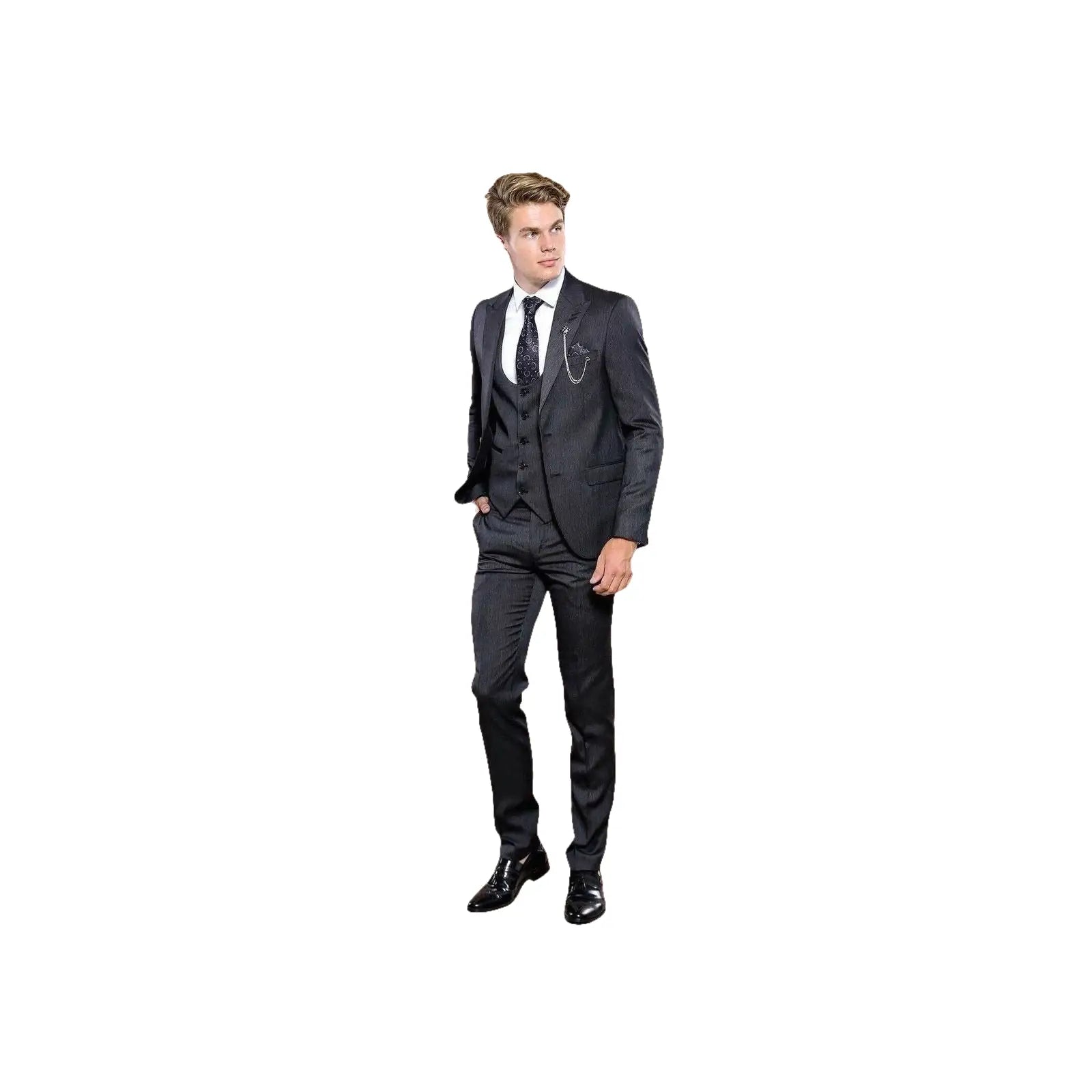 Men 3pc European Vested Suit WESSI by J.VALINTIN Extra Slim Fit JV28 black gray - J.Valintin Men's Wear Legend - 16849