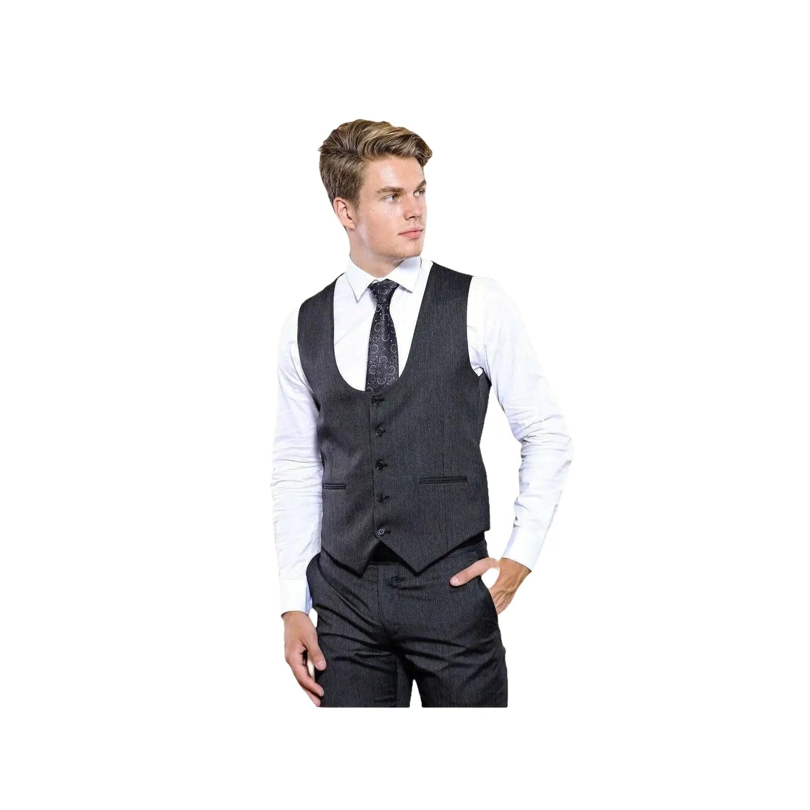 Men 3pc European Vested Suit WESSI by J.VALINTIN Extra Slim Fit JV28 black gray - J.Valintin Men's Wear Legend - 16849