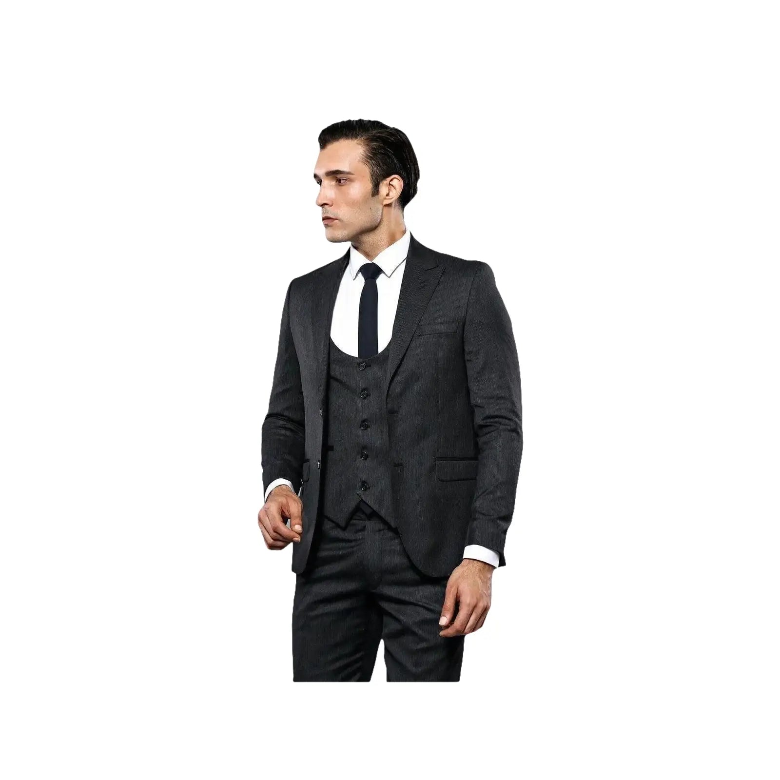 Men 3pc European Vested Suit WESSI by J.VALINTIN Extra Slim Fit JV28 black gray - J.Valintin Men's Wear Legend - 16849