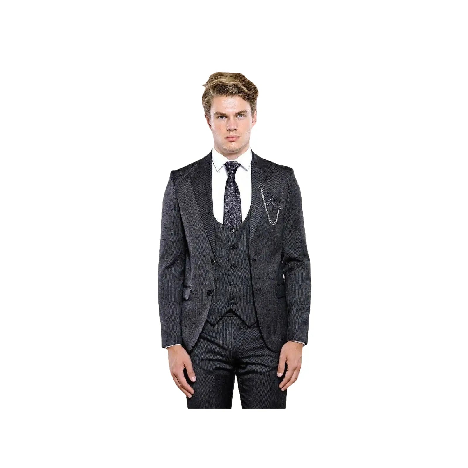 Men 3pc European Vested Suit WESSI by J.VALINTIN Extra Slim Fit JV28 black gray - J.Valintin Men's Wear Legend - 16849