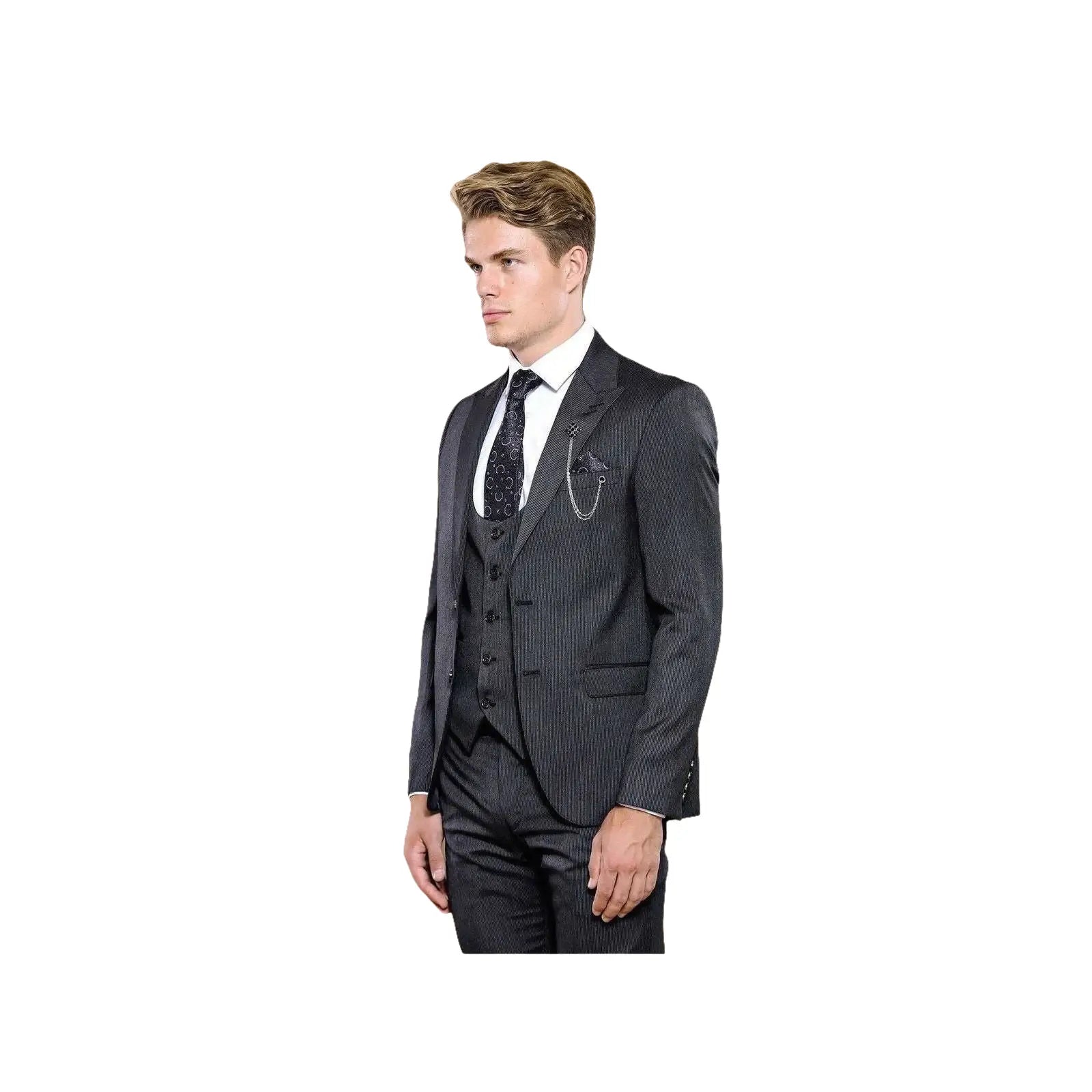 Men 3pc European Vested Suit WESSI by J.VALINTIN Extra Slim Fit JV28 black gray - J.Valintin Men's Wear Legend - 16849