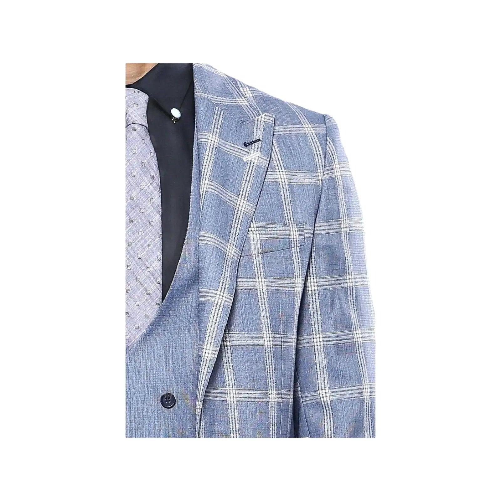Men 3pc European Vested Suit WESSI by J.VALINTIN Extra Slim Fit JV30 blue plaid - J.Valintin Men's Wear Legend - 16860