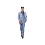 Men 3pc European Vested Suit WESSI by J.VALINTIN Extra Slim Fit JV30 blue plaid - J.Valintin Men's Wear Legend - 16860