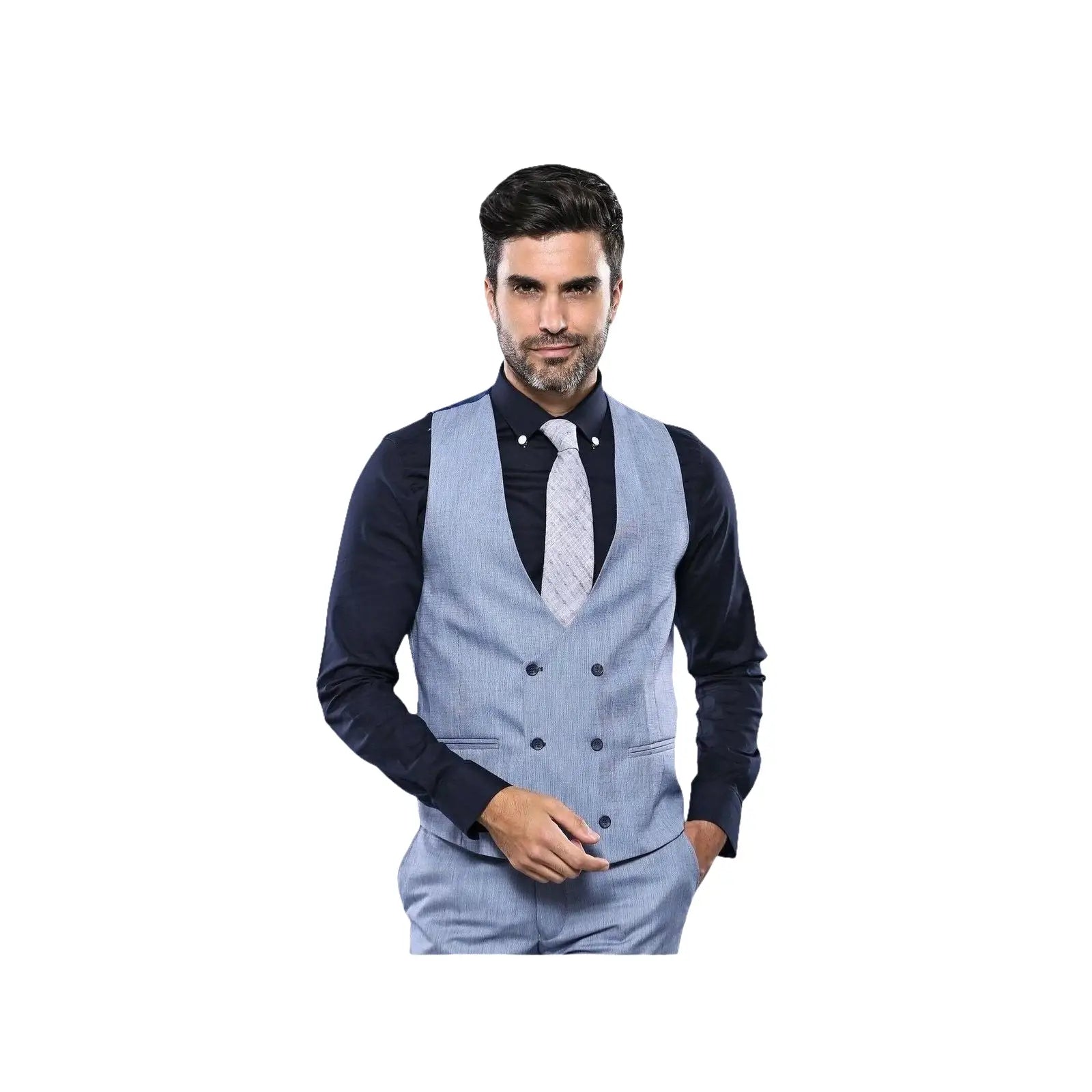 Men 3pc European Vested Suit WESSI by J.VALINTIN Extra Slim Fit JV30 blue plaid - J.Valintin Men's Wear Legend - 16860