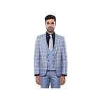 Men 3pc European Vested Suit WESSI by J.VALINTIN Extra Slim Fit JV30 blue plaid - J.Valintin Men's Wear Legend - 16860