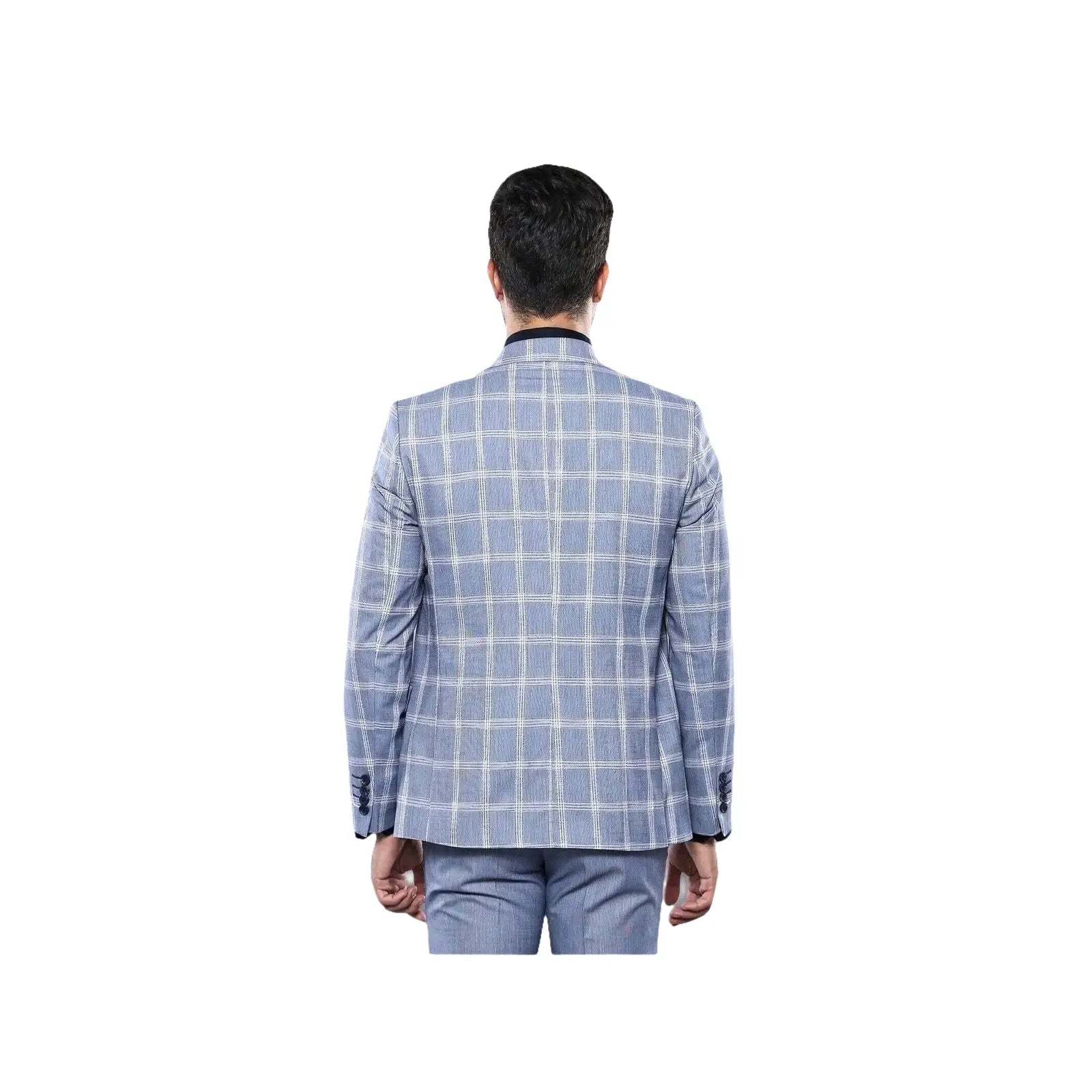 Men 3pc European Vested Suit WESSI by J.VALINTIN Extra Slim Fit JV30 blue plaid - J.Valintin Men's Wear Legend - 16860