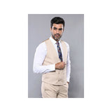 Men 3pc European Vested Suit WESSI by J.VALINTIN Extra Slim Fit JV31 Beige plaid - J.Valintin Men's Wear Legend - 16866