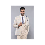 Men 3pc European Vested Suit WESSI by J.VALINTIN Extra Slim Fit JV31 Beige plaid - J.Valintin Men's Wear Legend - 16866