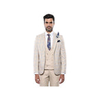 Men 3pc European Vested Suit WESSI by J.VALINTIN Extra Slim Fit JV31 Beige plaid - J.Valintin Men's Wear Legend - 16866