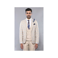 Men 3pc European Vested Suit WESSI by J.VALINTIN Extra Slim Fit JV31 Beige plaid - J.Valintin Men's Wear Legend - 16866