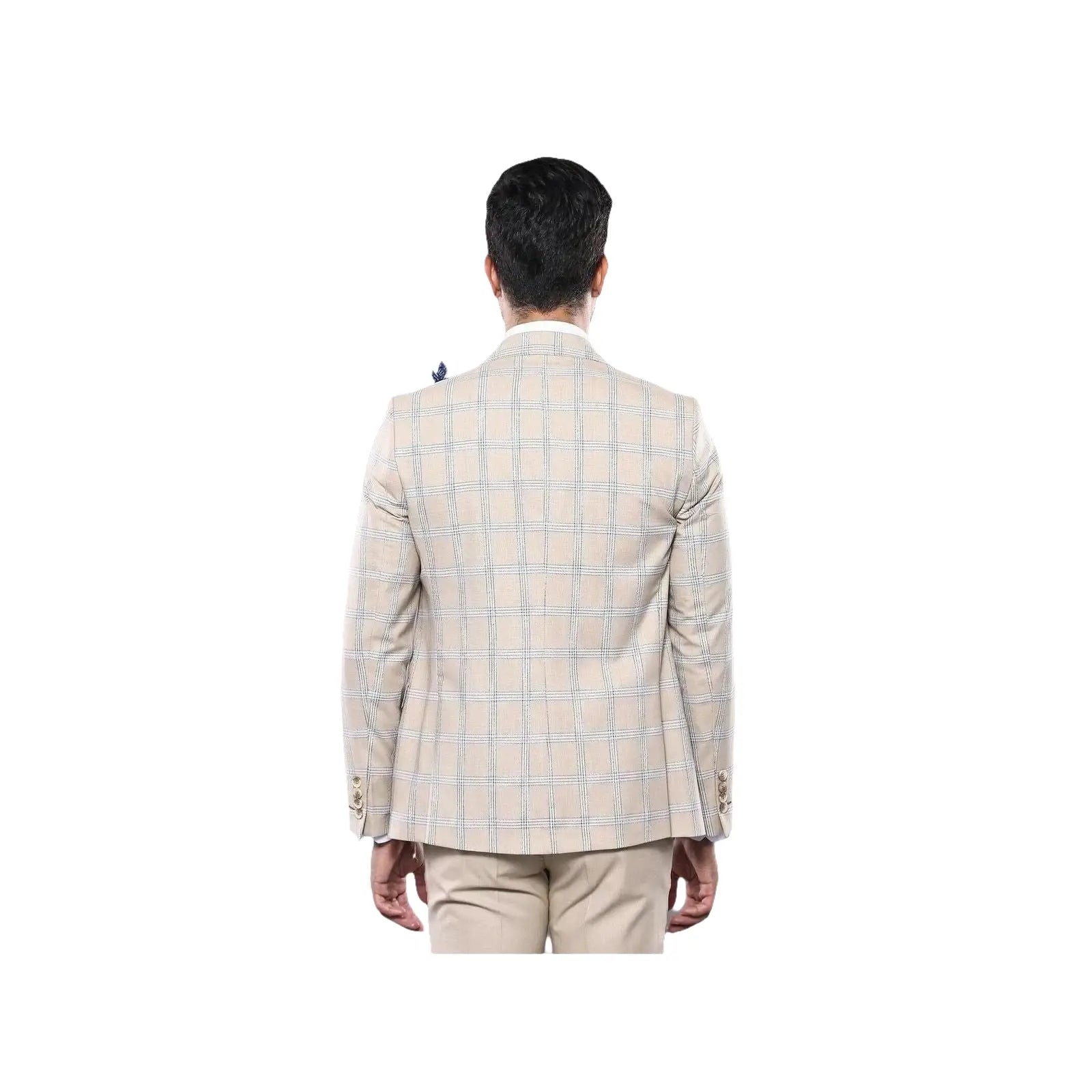 Men 3pc European Vested Suit WESSI by J.VALINTIN Extra Slim Fit JV31 Beige plaid - J.Valintin Men's Wear Legend - 16866