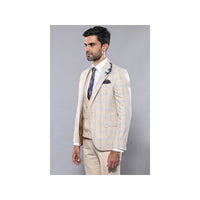 Men 3pc European Vested Suit WESSI by J.VALINTIN Extra Slim Fit JV31 Beige plaid - J.Valintin Men's Wear Legend - 16866