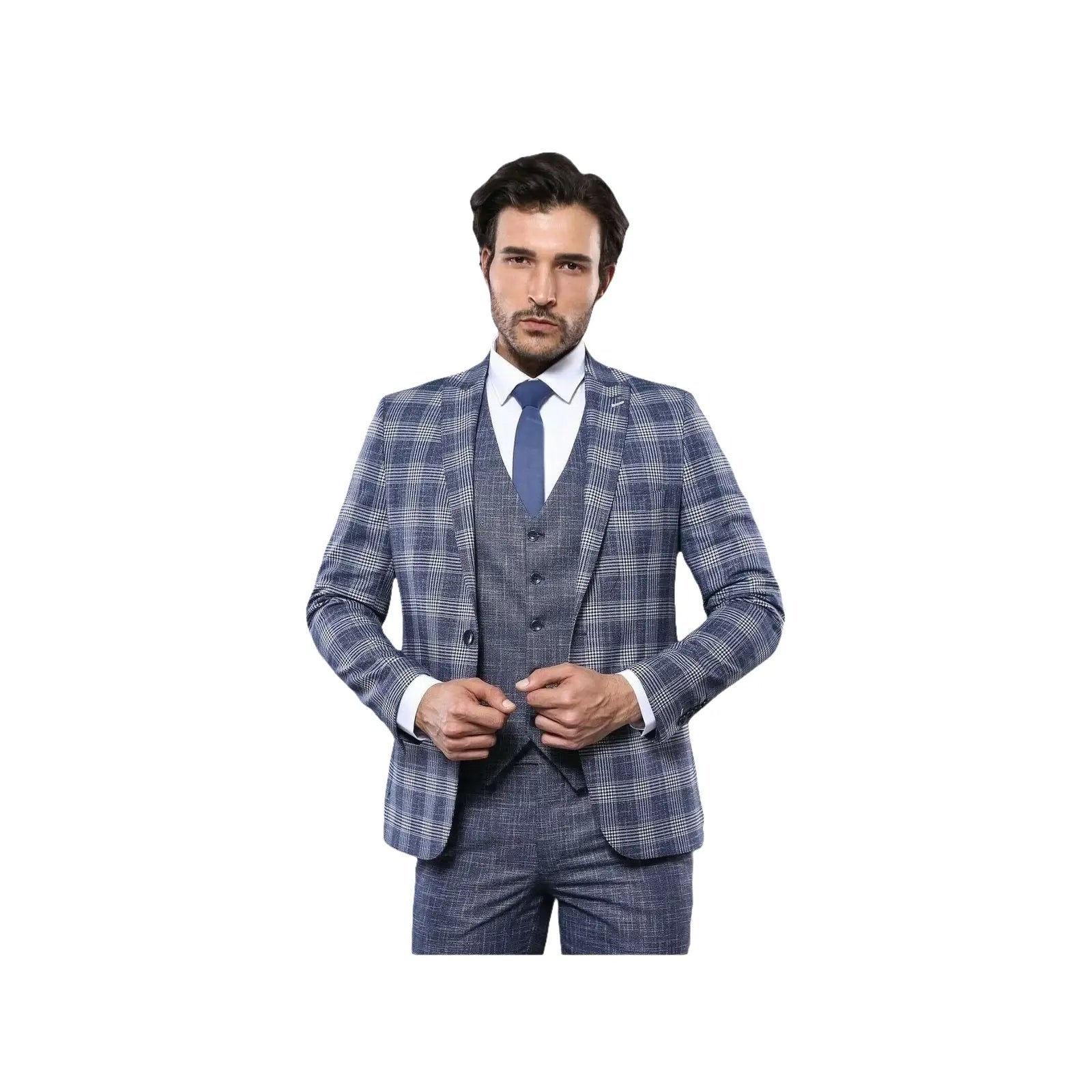 Men 3pc European Vested Suit WESSI by J.VALINTIN Extra Slim Fit JV36 navy White - J.Valintin Men's Wear Legend - 16894