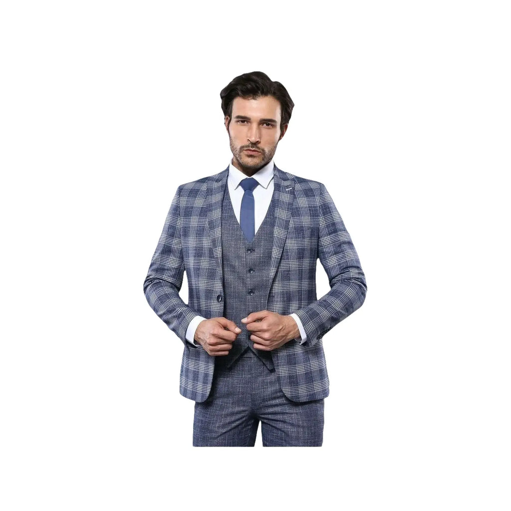 Men 3pc European Vested Suit WESSI by J.VALINTIN Extra Slim Fit JV36 navy White - J.Valintin Men's Wear Legend - 16894