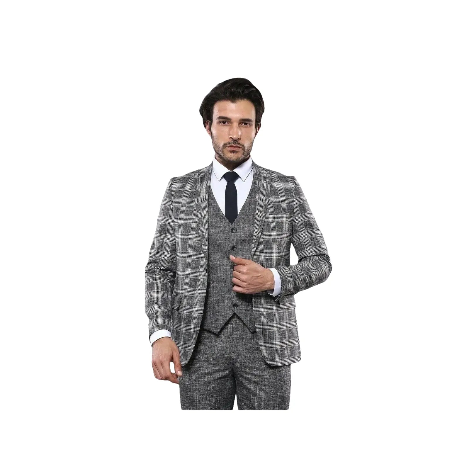 Men 3pc European Vested Suit WESSI by J.VALINTIN Extra Slim Fit JV37 Black White - J.Valintin Men's Wear Legend - 16899