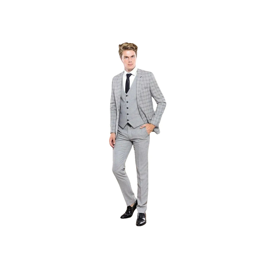 Men 3pc European Vested Suit WESSI by J.VALINTIN Extra Slim Fit JV44 Houndstooth - J.Valintin Men's Wear Legend - 16971