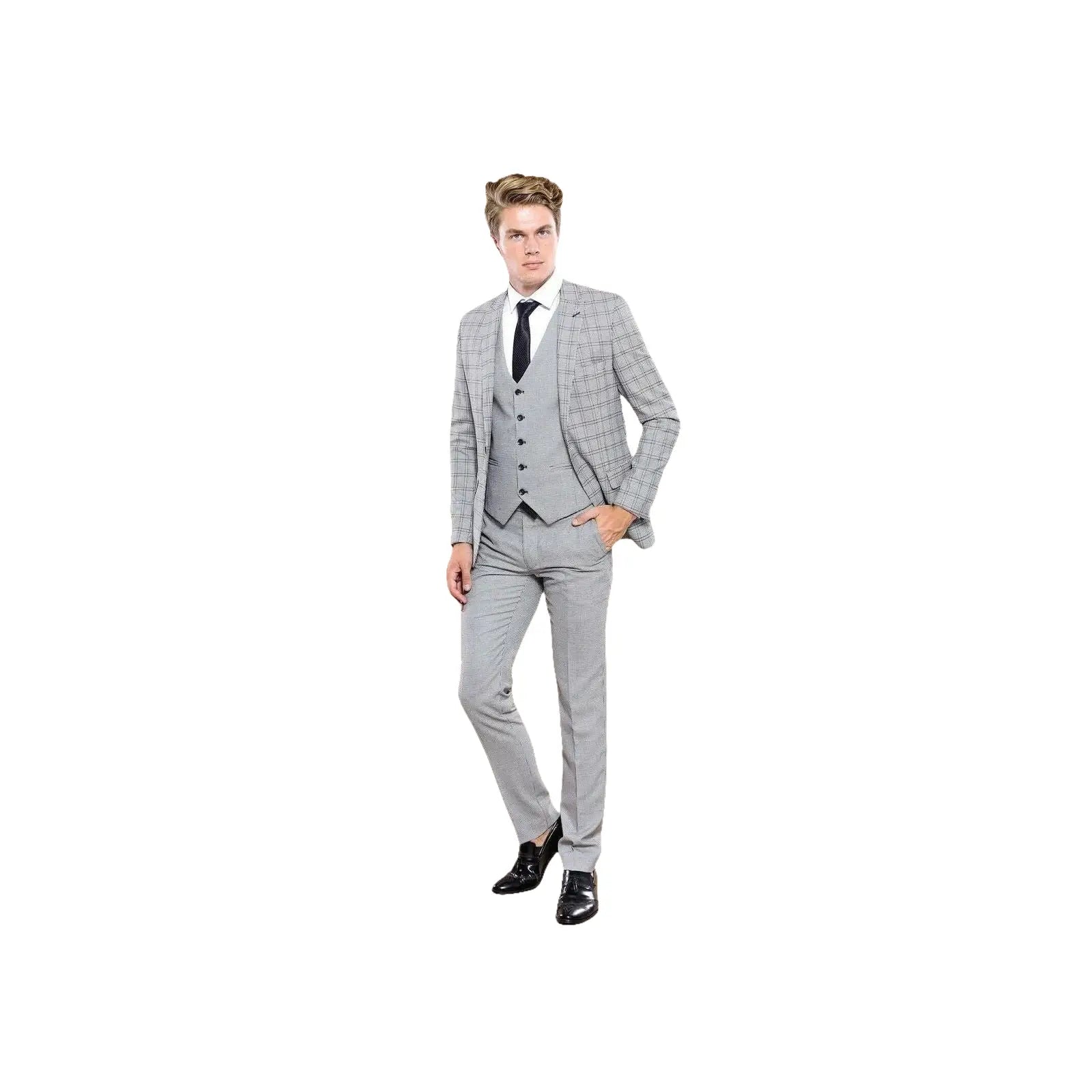 Men 3pc European Vested Suit WESSI by J.VALINTIN Extra Slim Fit JV44 Houndstooth - J.Valintin Men's Wear Legend - 16971