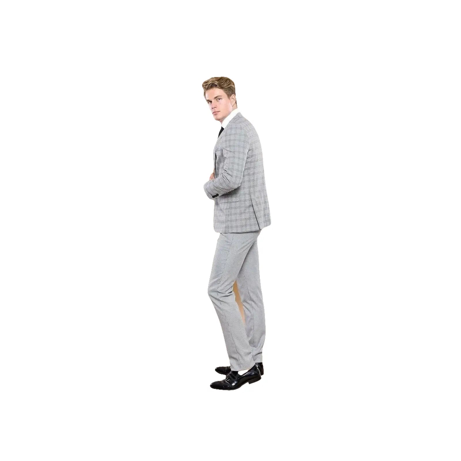 Men 3pc European Vested Suit WESSI by J.VALINTIN Extra Slim Fit JV44 Houndstooth - J.Valintin Men's Wear Legend - 16971