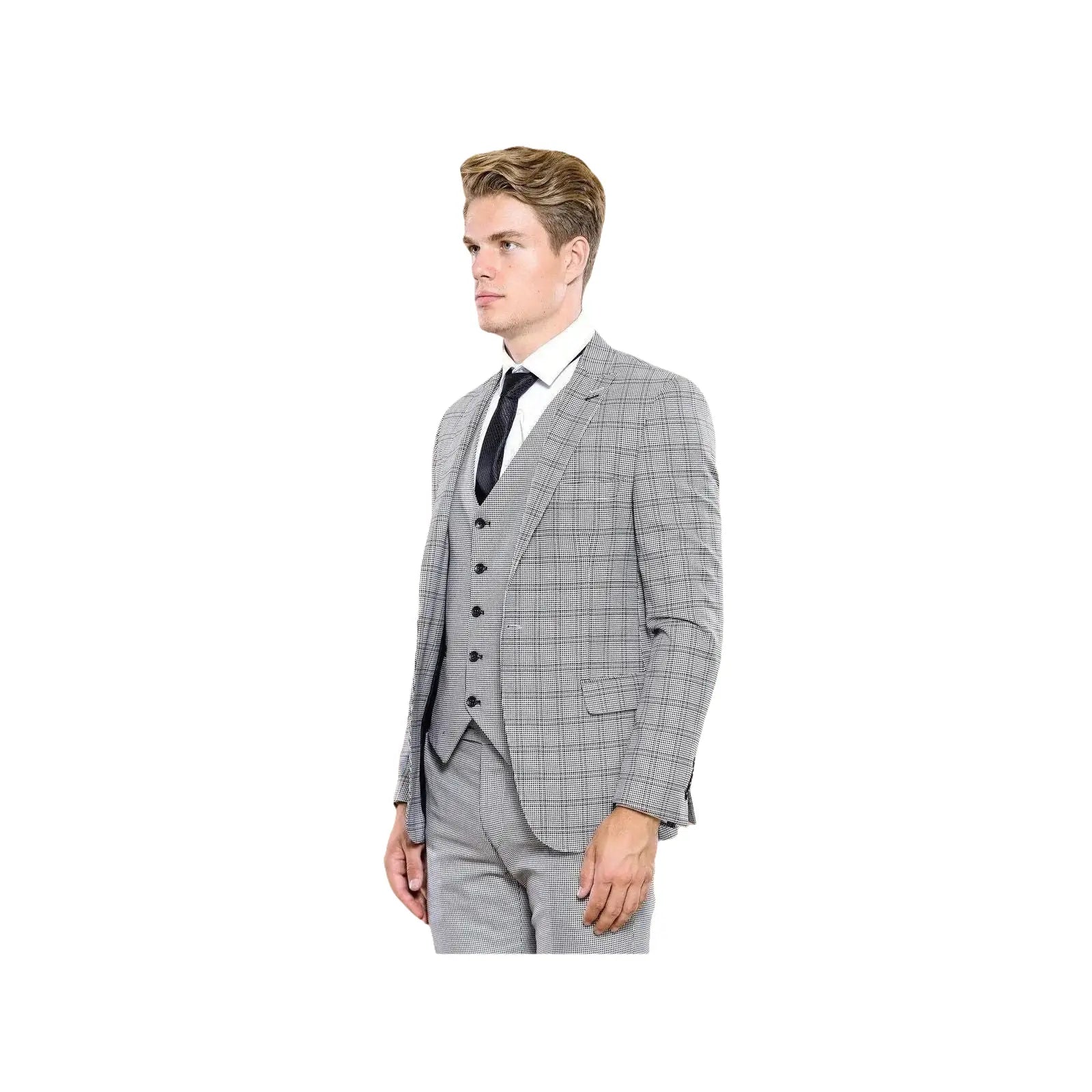 Men 3pc European Vested Suit WESSI by J.VALINTIN Extra Slim Fit JV44 Houndstooth - J.Valintin Men's Wear Legend - 16971
