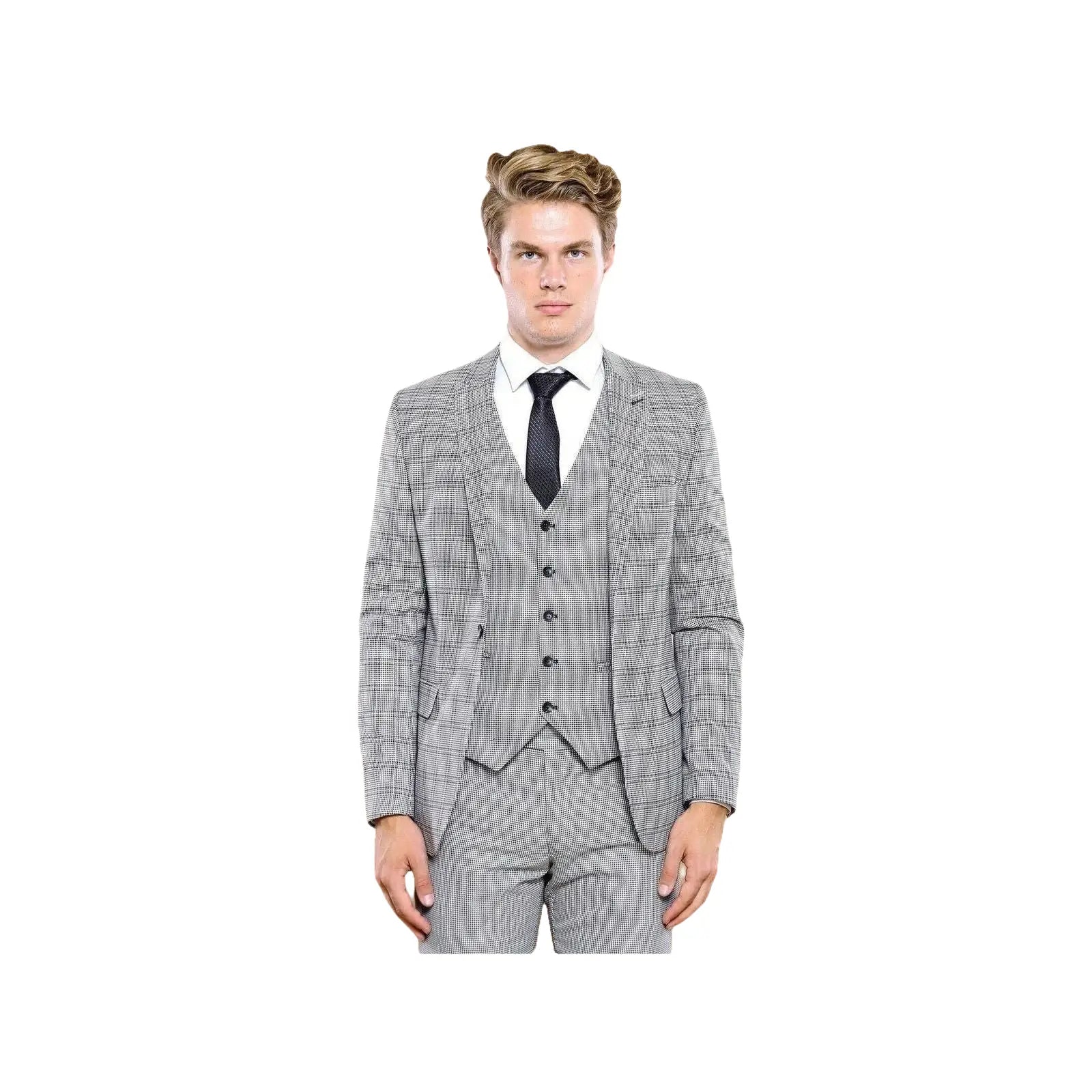 Men 3pc European Vested Suit WESSI by J.VALINTIN Extra Slim Fit JV44 Houndstooth - J.Valintin Men's Wear Legend - 16971
