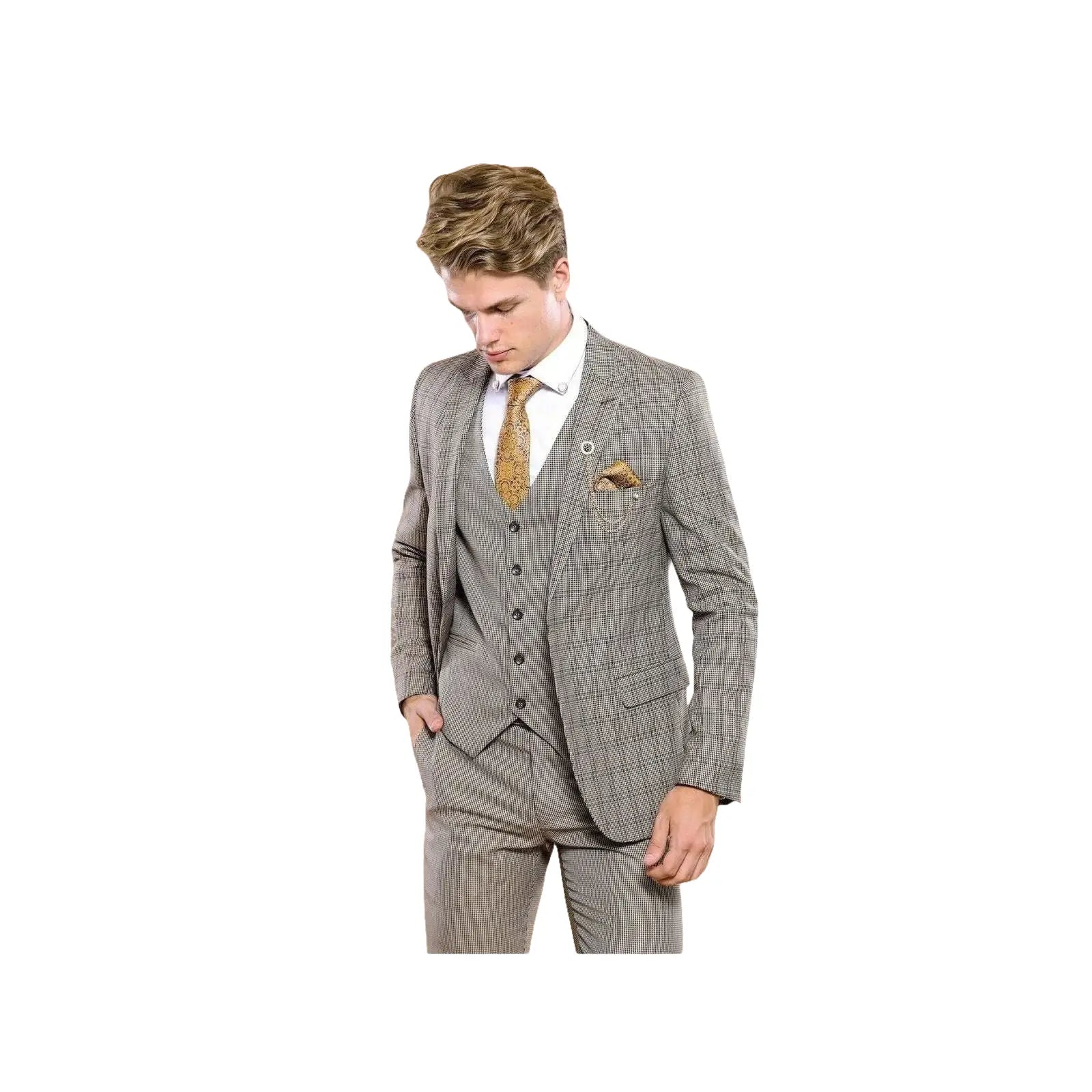 Men 3pc European Vested Suit WESSI by J.VALINTIN Extra Slim Fit JV44 Houndstooth - J.Valintin Men's Wear Legend - 16971