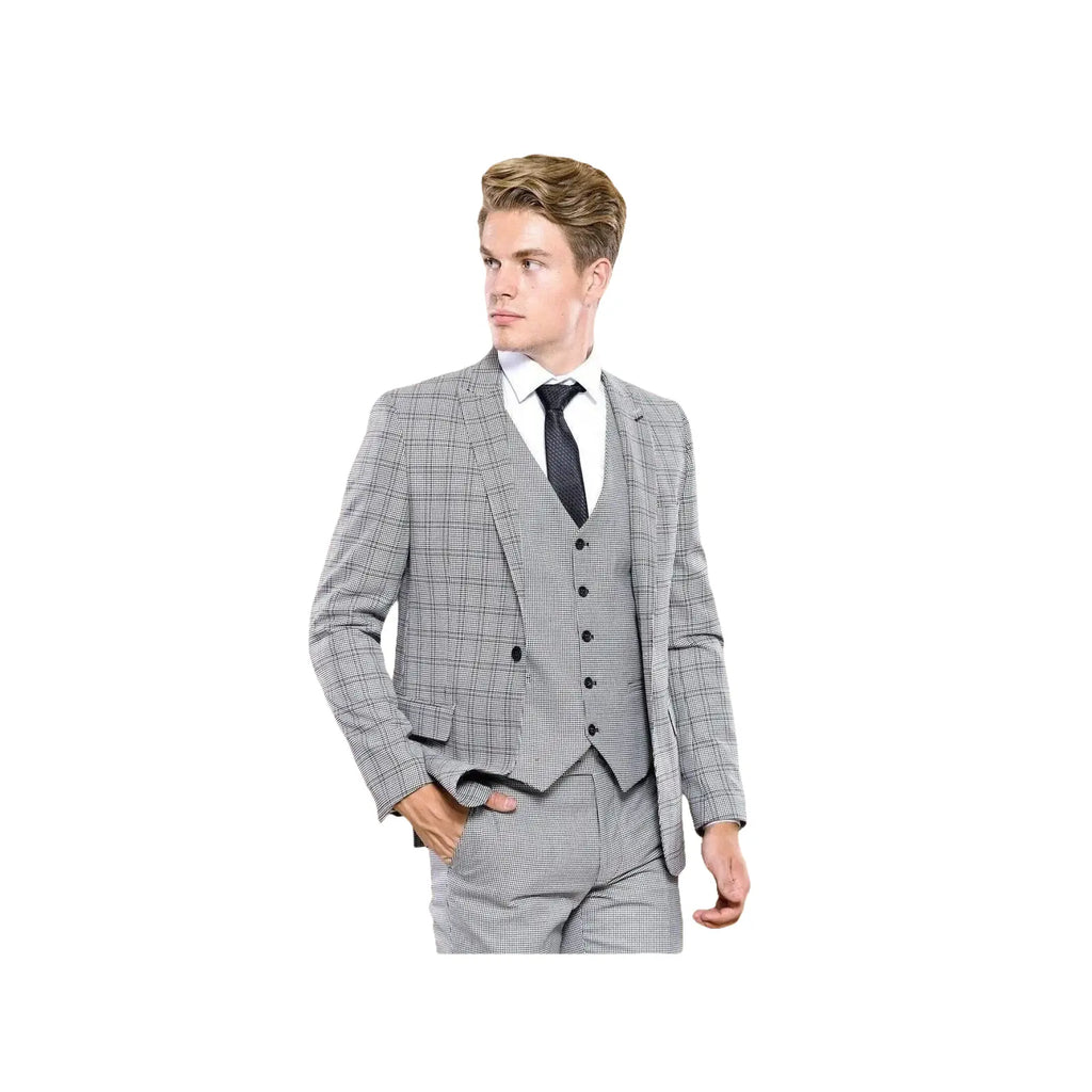 Men 3pc European Vested Suit WESSI by J.VALINTIN Extra Slim Fit JV44 Houndstooth - J.Valintin Men's Wear Legend - 16971