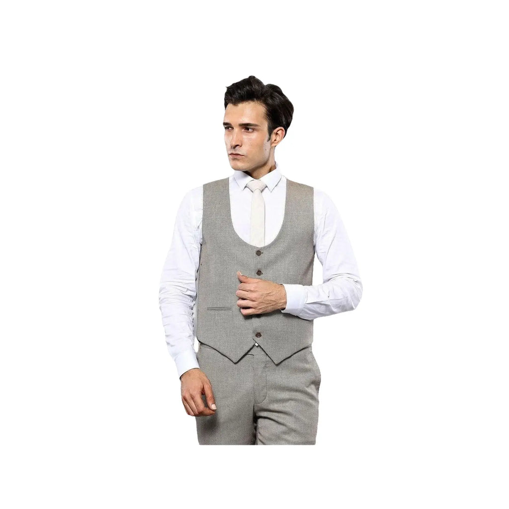 Men 3pc European Vested Suit WESSI by J.VALINTIN Extra Slim Fit JV45 Beige Brown - J.Valintin Men's Wear Legend - 16985