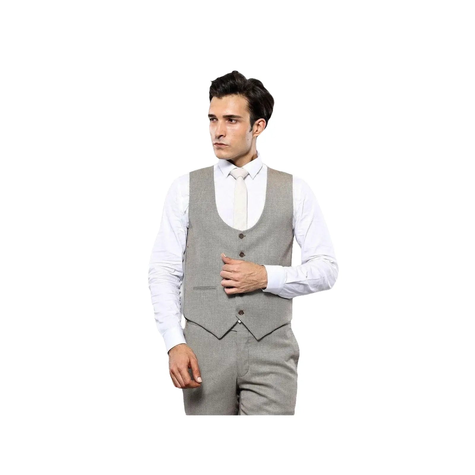 Men 3pc European Vested Suit WESSI by J.VALINTIN Extra Slim Fit JV45 Beige Brown - J.Valintin Men's Wear Legend - 16985