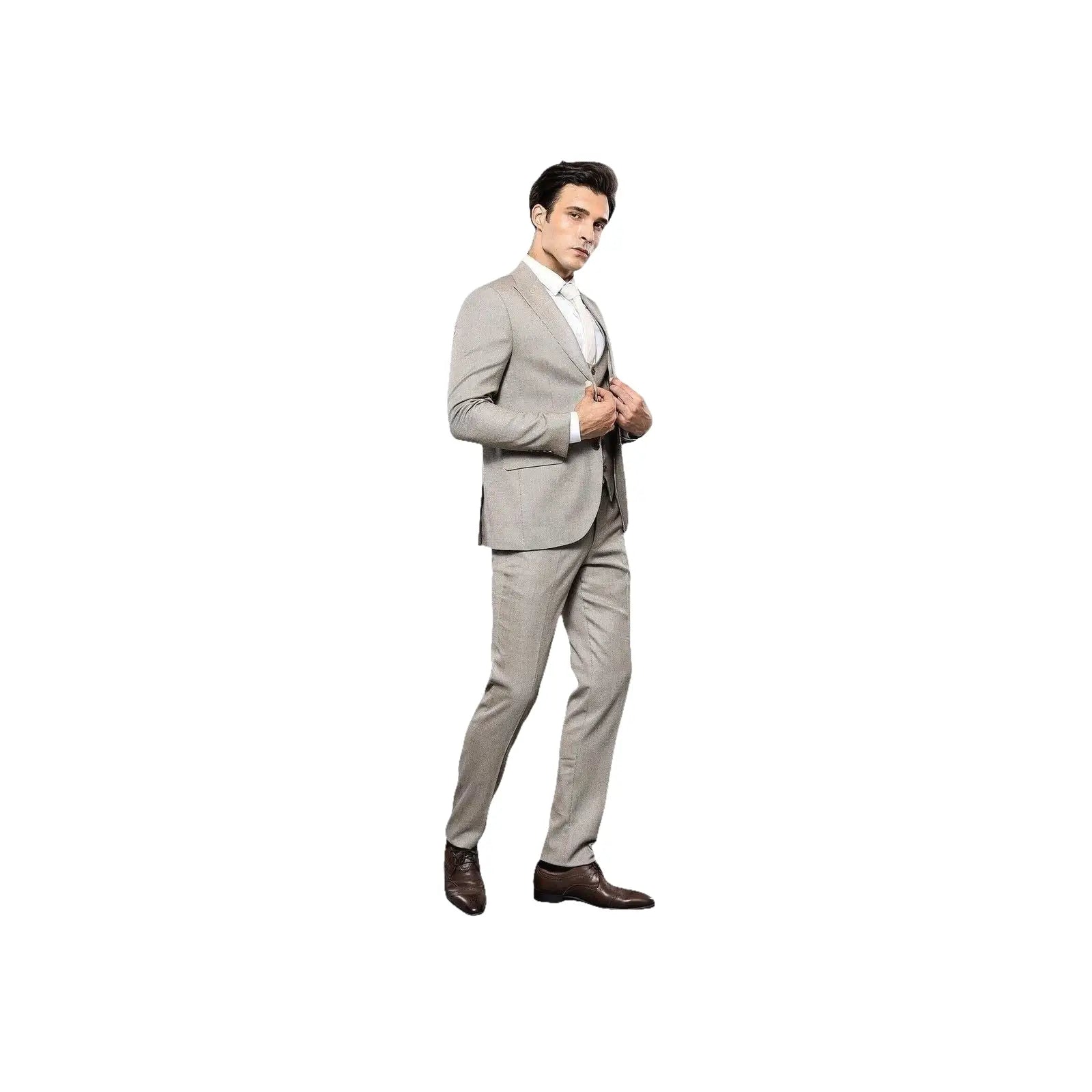 Men 3pc European Vested Suit WESSI by J.VALINTIN Extra Slim Fit JV45 Beige Brown - J.Valintin Men's Wear Legend - 16985