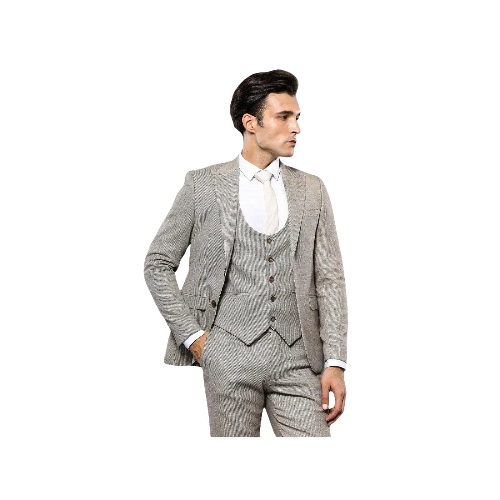 Men 3pc European Vested Suit WESSI by J.VALINTIN Extra Slim Fit JV45 Beige Brown - J.Valintin Men's Wear Legend - 16985