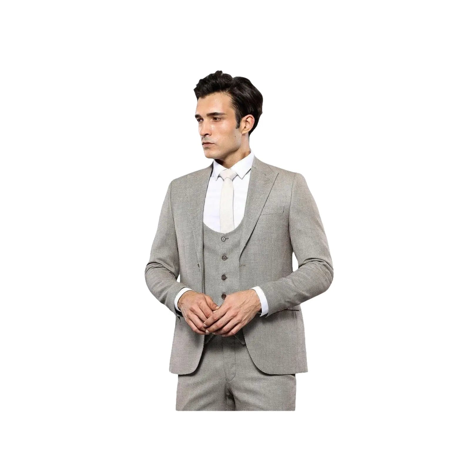 Men 3pc European Vested Suit WESSI by J.VALINTIN Extra Slim Fit JV45 Beige Brown - J.Valintin Men's Wear Legend - 16985