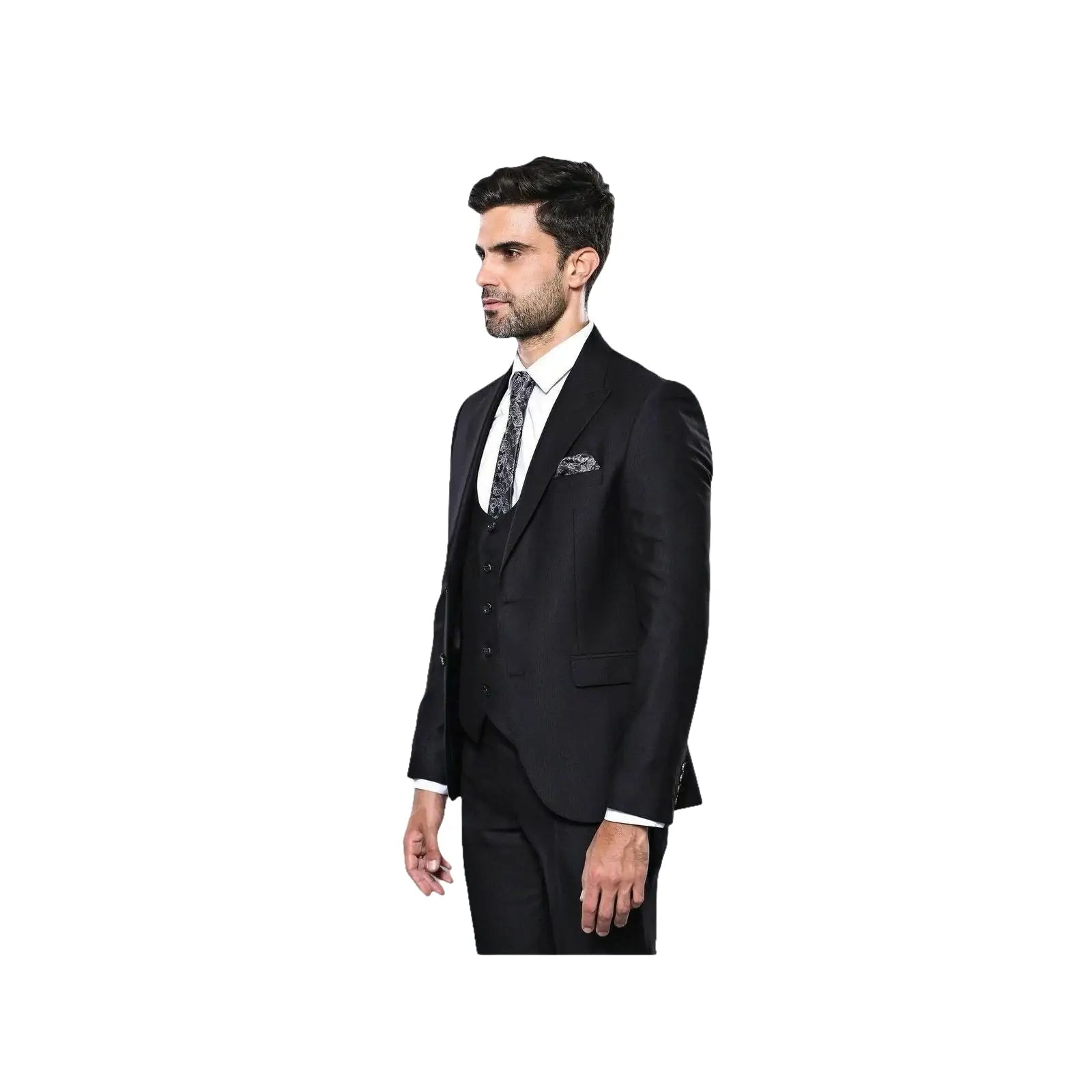 Men 3pc European Vested Suit WESSI by J.VALINTIN Extra Slim Fit JV9 Black corded - J.Valintin Men's Wear Legend - 16584