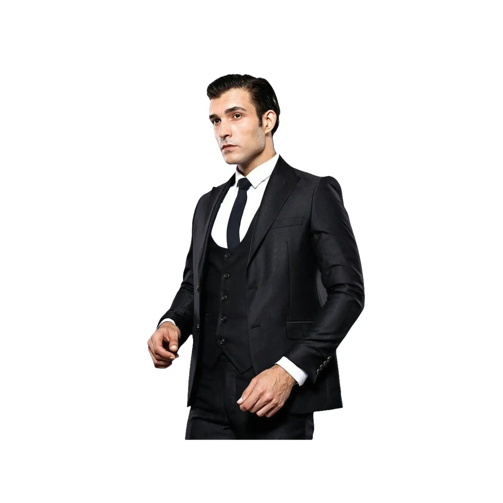 Men 3pc European Vested Suit WESSI by J.VALINTIN Extra Slim Fit JV9 Black corded - J.Valintin Men's Wear Legend - 16584