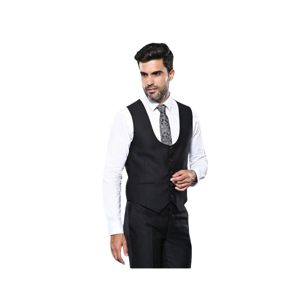 Men 3pc European Vested Suit WESSI by J.VALINTIN Extra Slim Fit JV9 Black corded - J.Valintin Men's Wear Legend - 16584