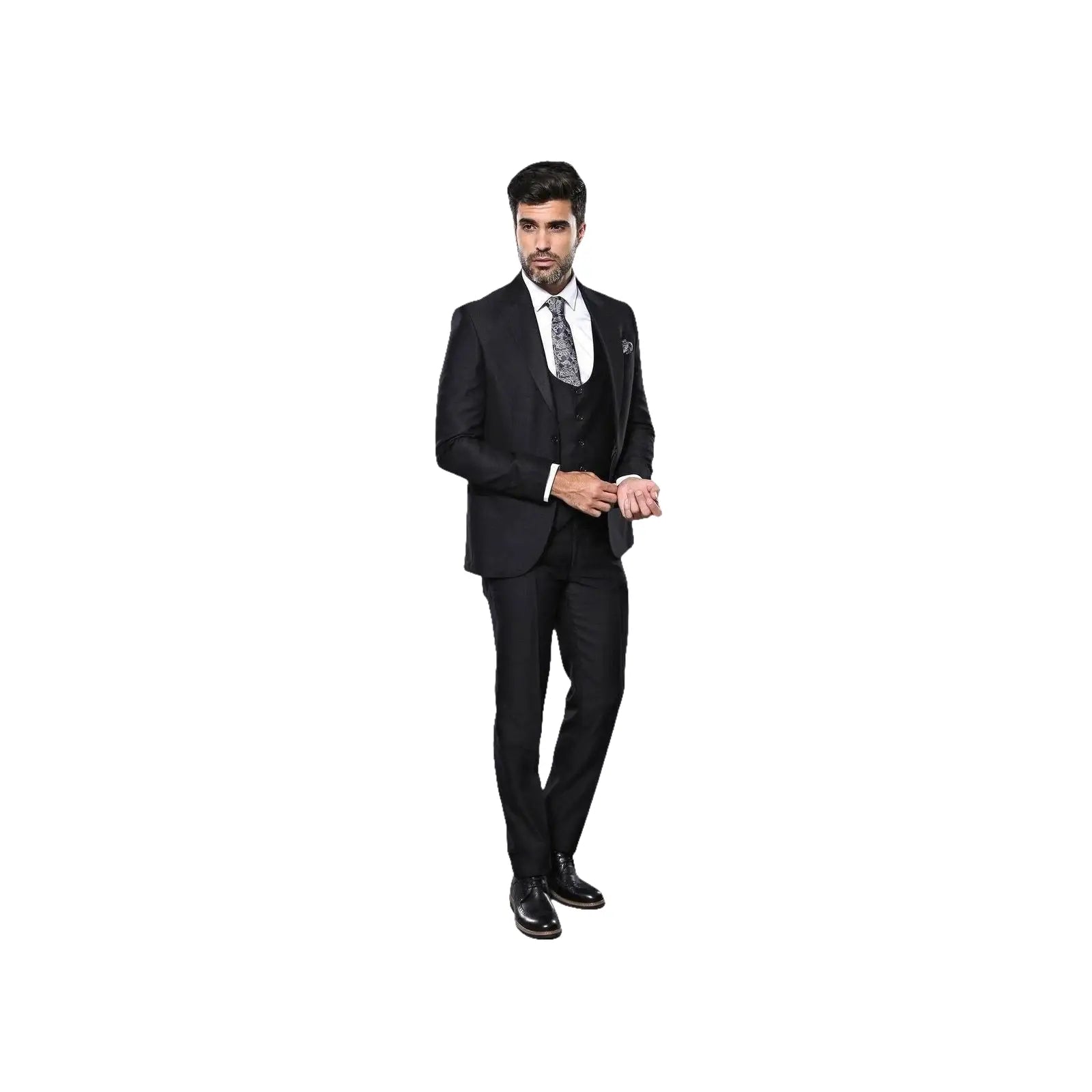 Men 3pc European Vested Suit WESSI by J.VALINTIN Extra Slim Fit JV9 Black corded - J.Valintin Men's Wear Legend - 16584
