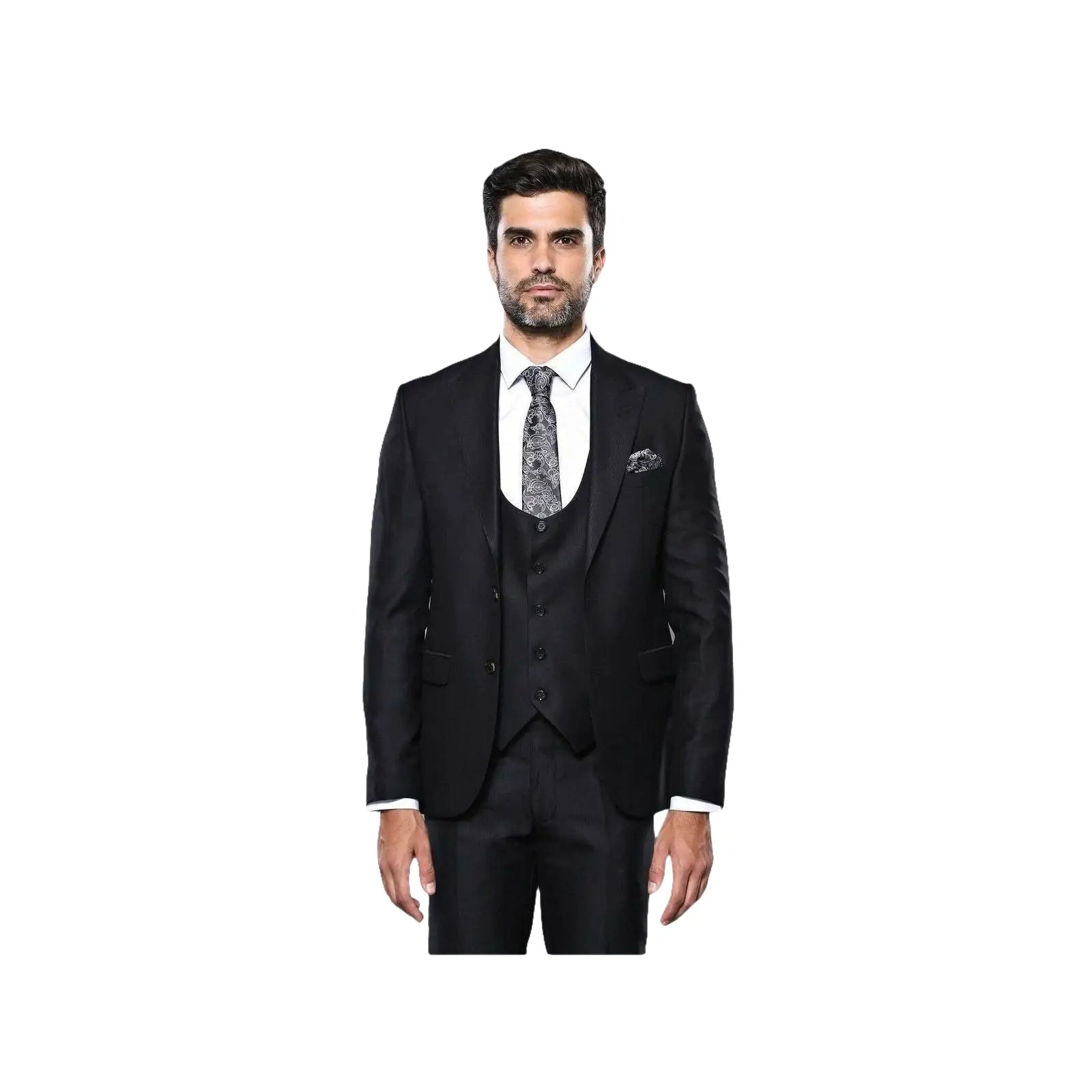 Men 3pc European Vested Suit WESSI by J.VALINTIN Extra Slim Fit JV9 Black corded - J.Valintin Men's Wear Legend - 16584